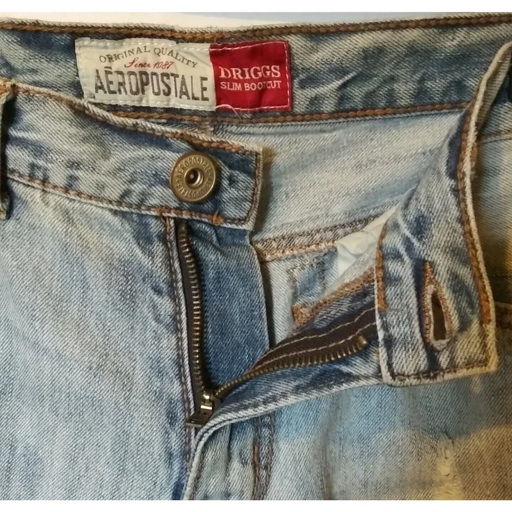Aeropostale Distressed Driggs Slim Bootcut Mens Jeans Size 31/30 Light Blue - Picture 4 of 12